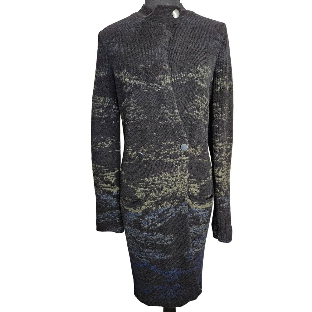 Rachel Roy Black Wool Blend Knit Long Sweater Cardigan/Coat Women Size Medium